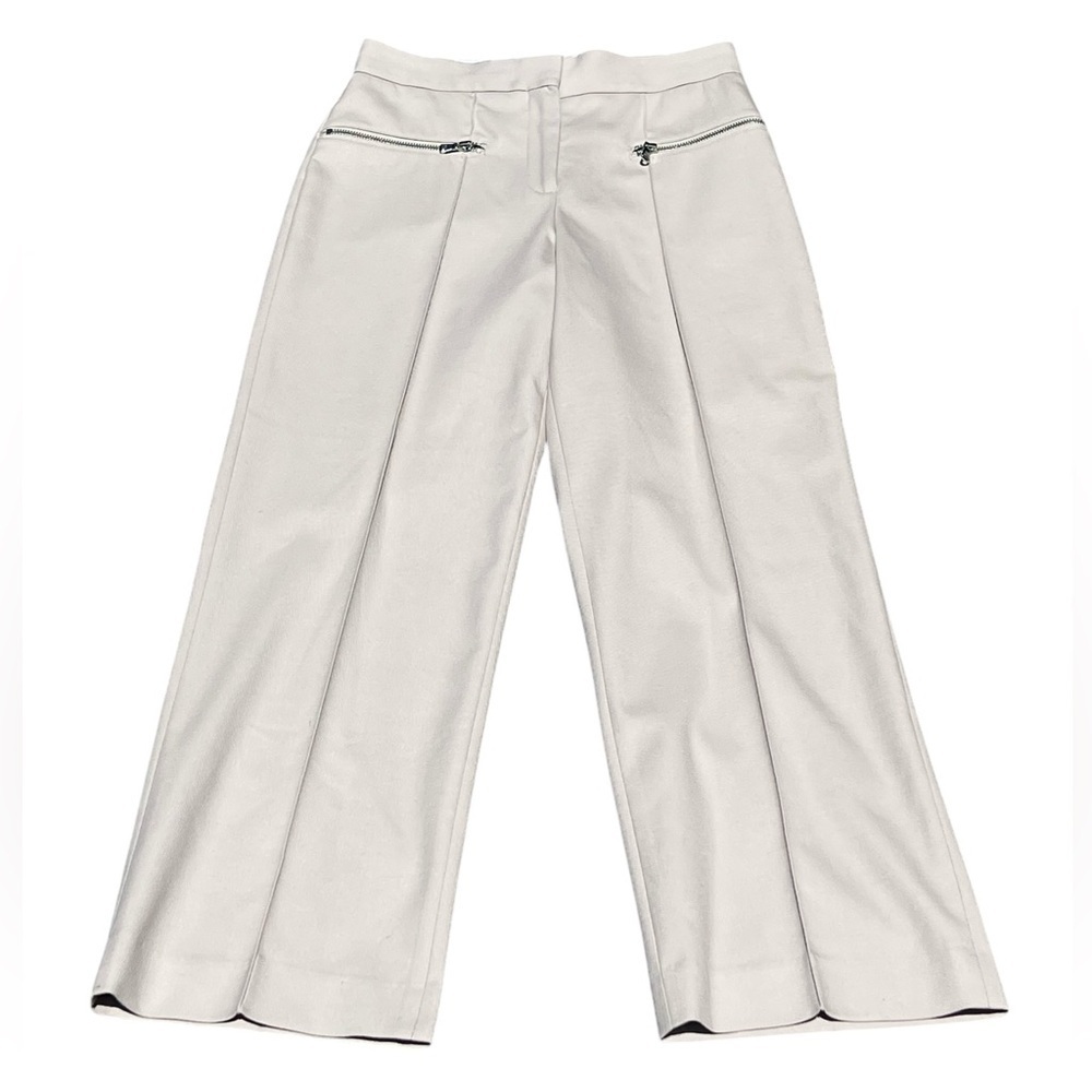 Reiss beige wide leg high rise wool blend dress pants silver front zipper pocket